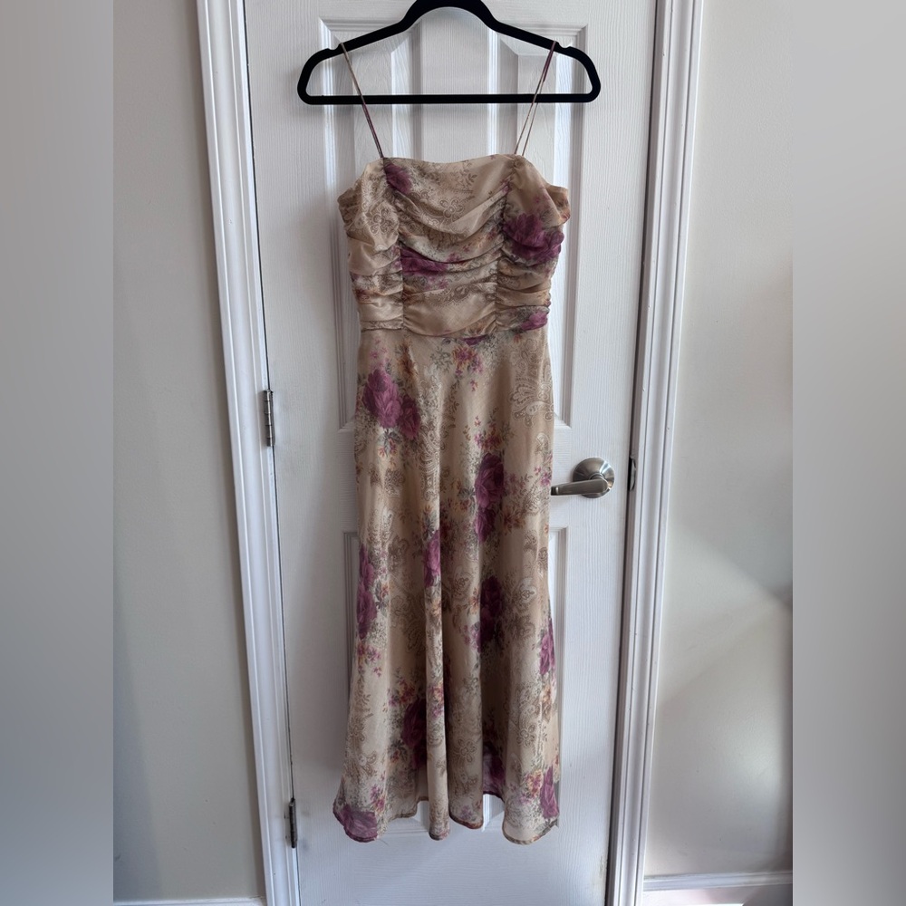 Vintage 90s Floral Ruched Midi Dress Dress Size 3/4